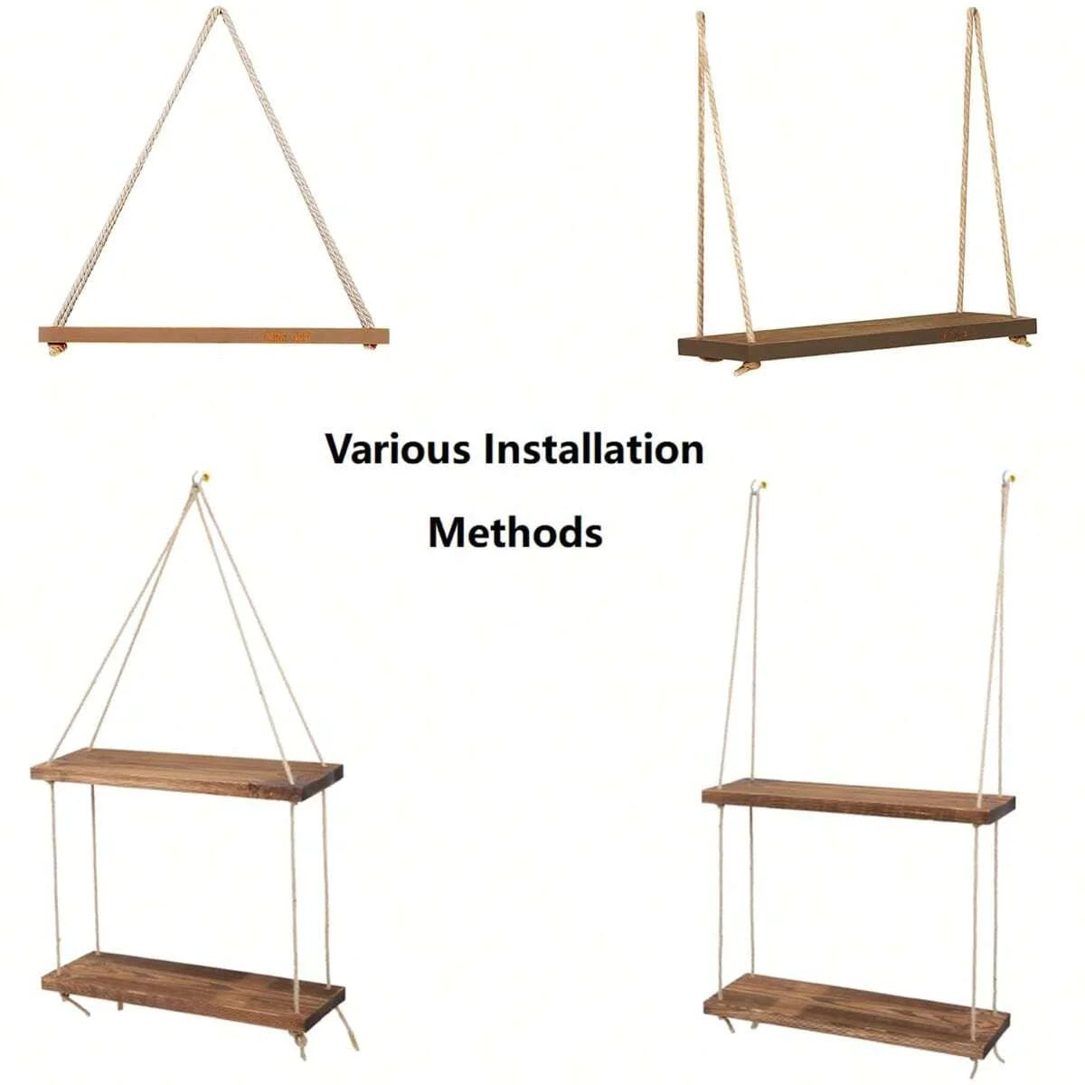 1PCS Wall decoration hanging rope flower pot storage rack wall hanging wooden storage rack, hanging decoration, home decoration