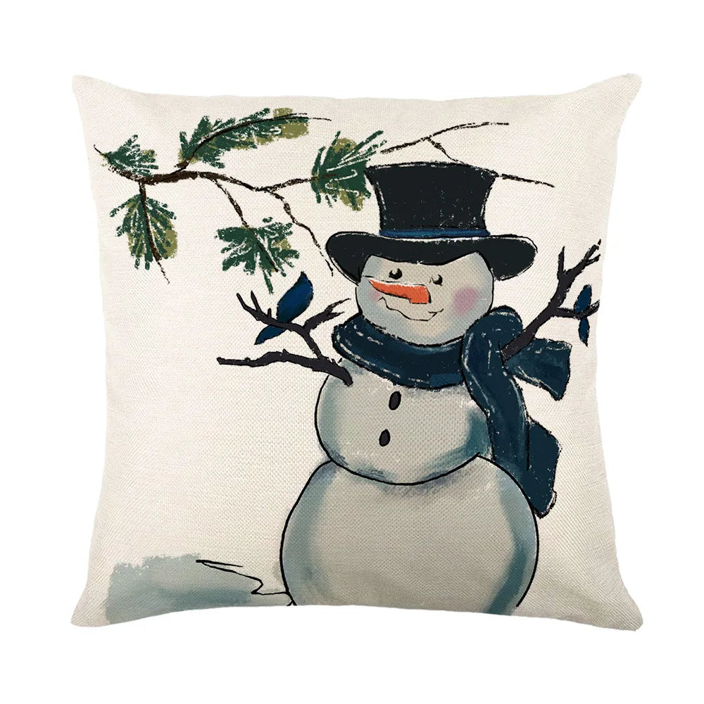 Christmas Decoration Cushion Watercolour Tree Snowman Red Pink Throw Pillow Home Decor Decorative Pillowcase Cojines Navidadeños